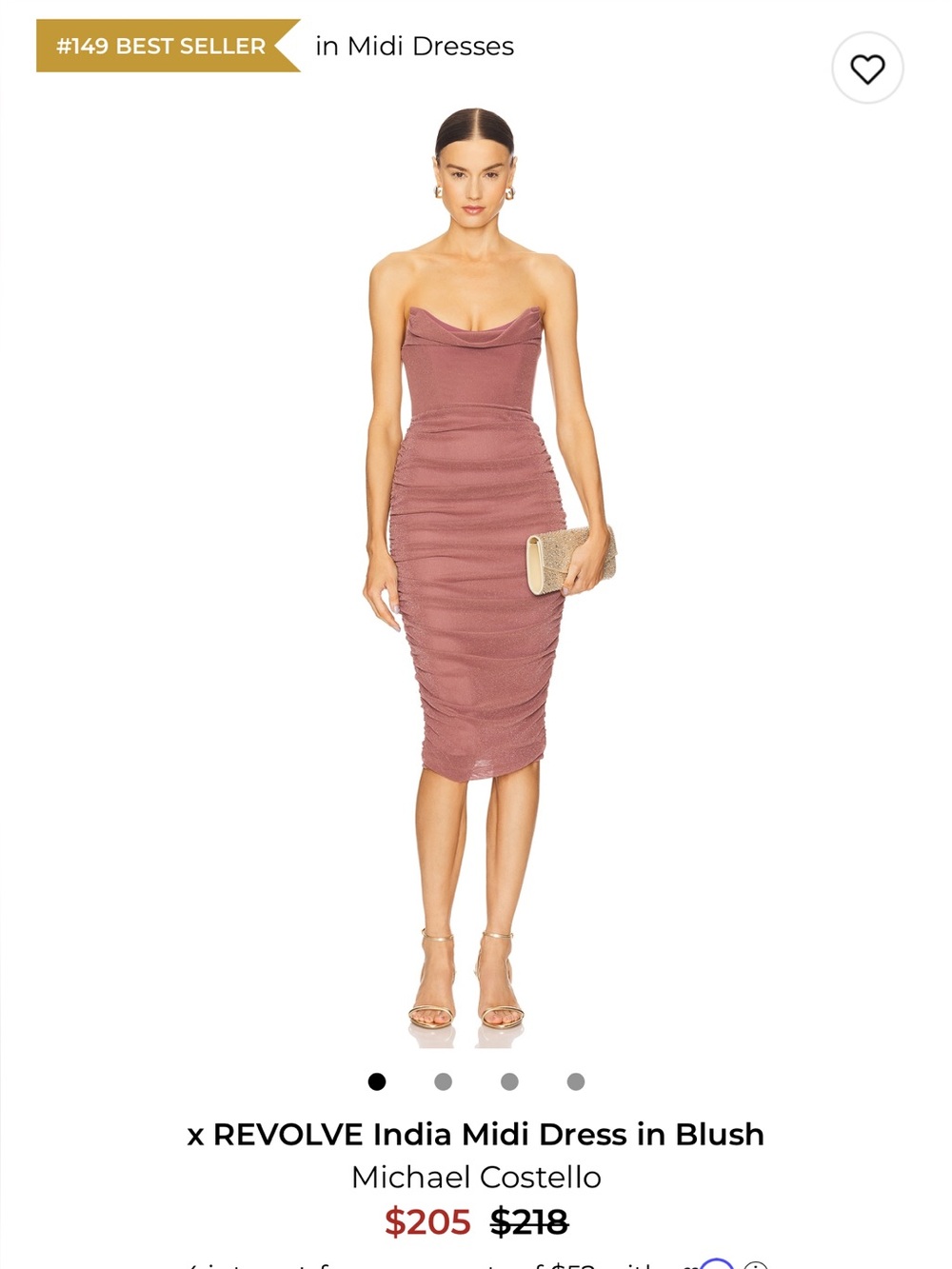 Michael Costello x Revolve India Ruched Midi Dress in Blush - Currently Trending